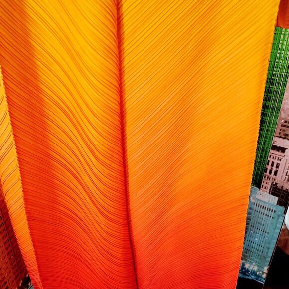 Elegant Accordian Graduated Tan/Orange Ankle Length dress with long sleeves - Picture 4 of 7